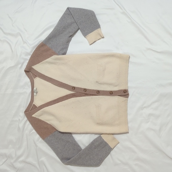 Madewell Merino Wool Color Block Cardigan, Color Tan/Brown/Gray Size L - Picture 1 of 15